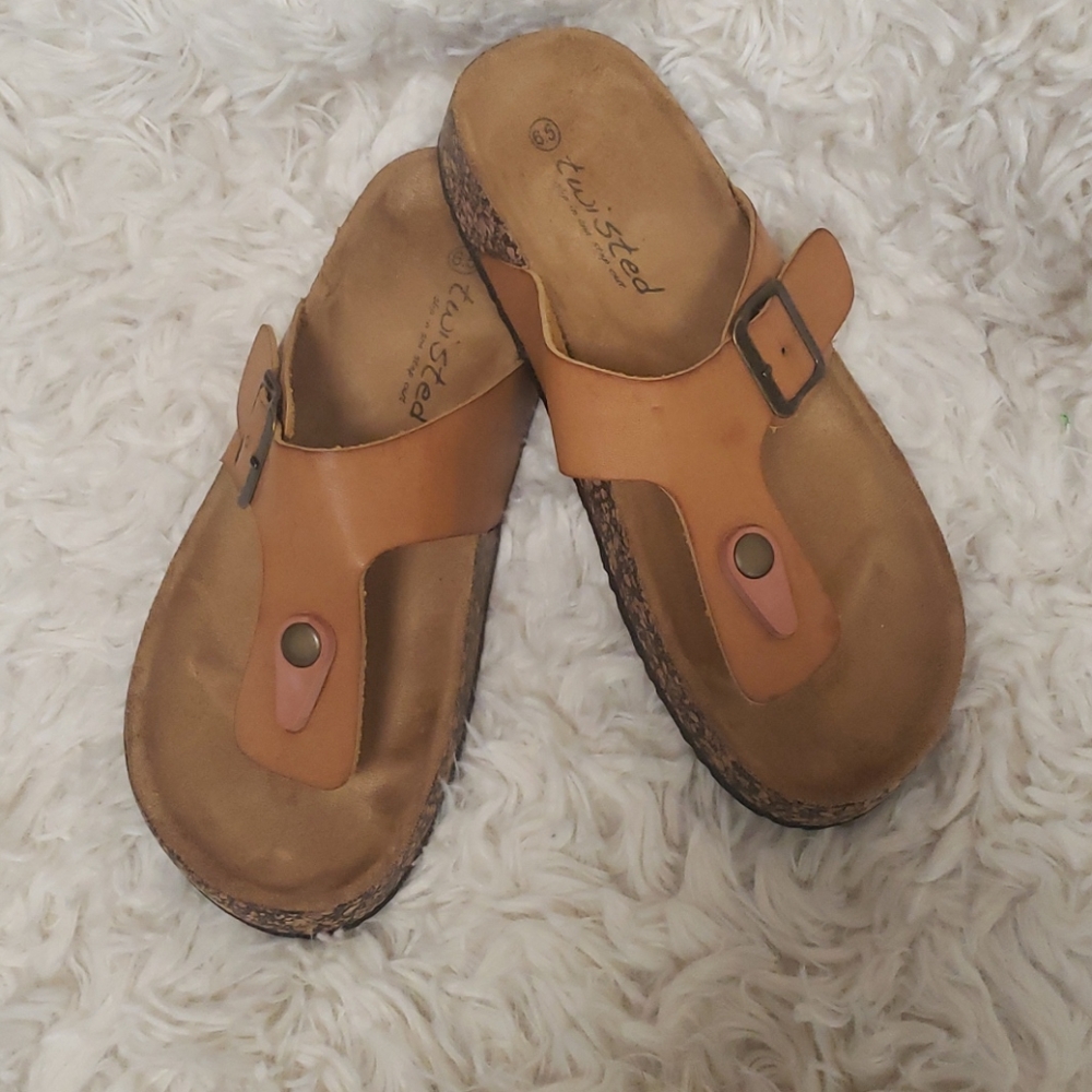 Twisted leather Birkenstock style sandal.